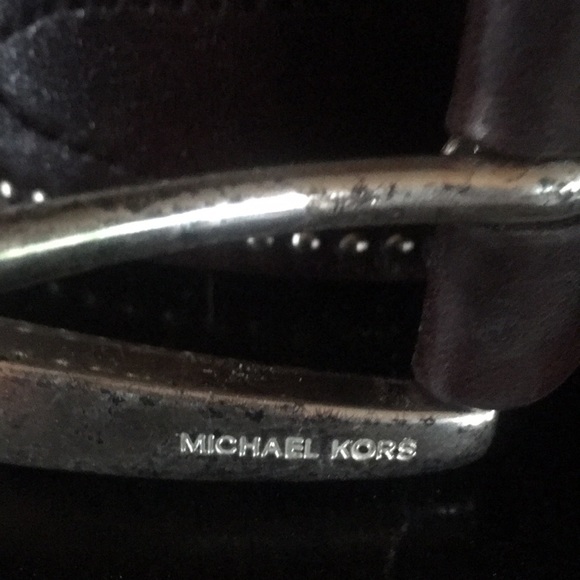 Michael Kors LG brown leather silver studded 42”belt - Picture 4 of 8